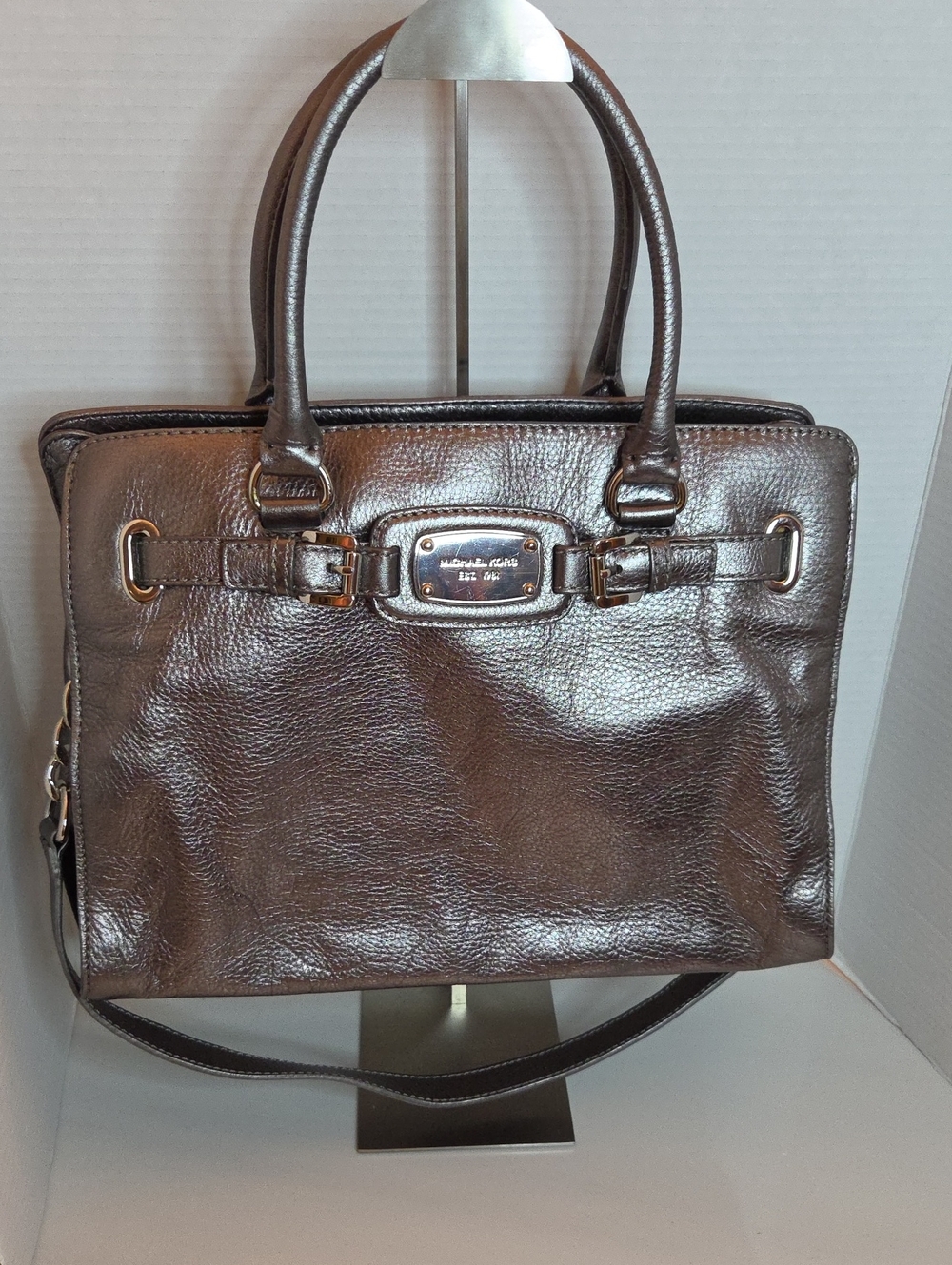 Michael Kors Hamilton Jewel Leather In Gunmetal Tote